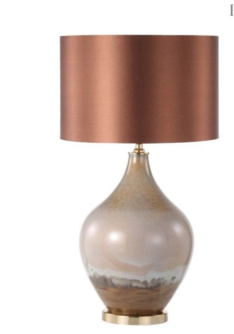 Two Tone Brown Glass Table Lamp With Dark Brown Satin Shade