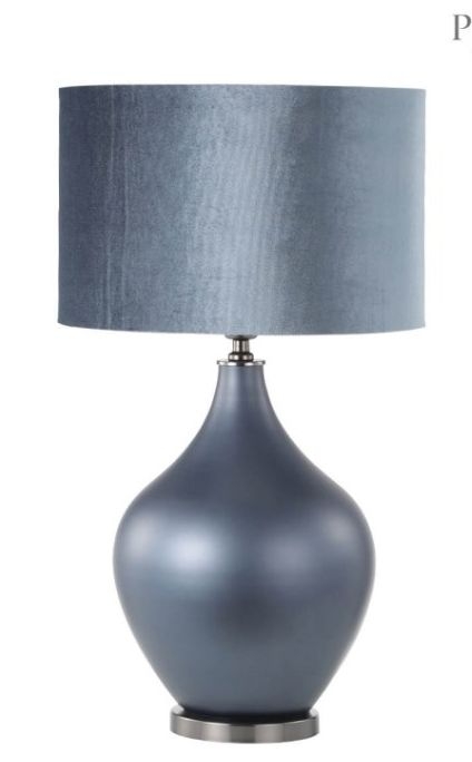 Matte Blue Glass Table Lamp With Blue Velvet Shade