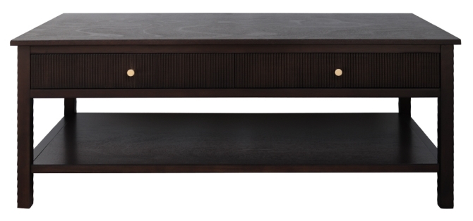Lindon Walnut Brown 2 Drawer Coffee Table With Gold Handles