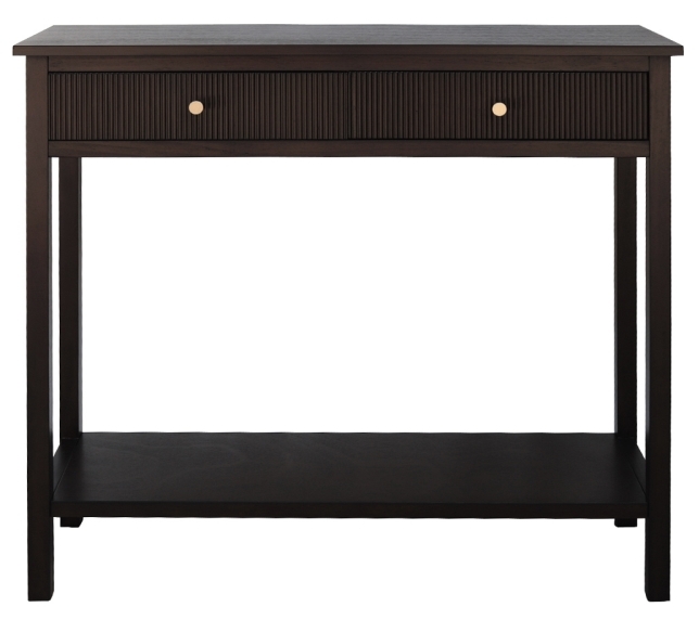 Lindon Walnut Brown 2 Drawer Console Table With Gold Handles