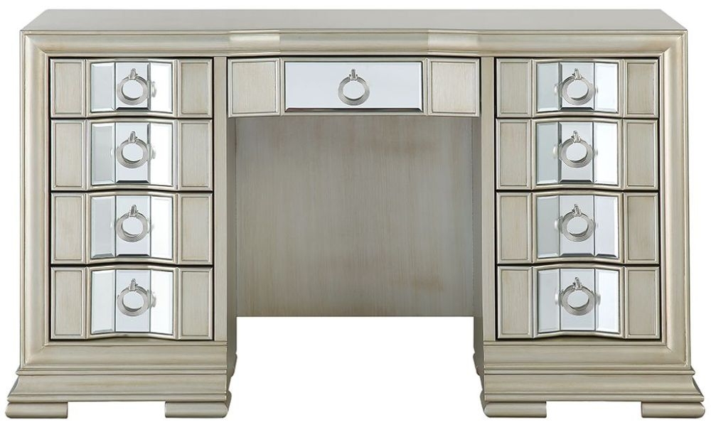 Lucca Mirrored Champagne 9 Drawer Dressing Table