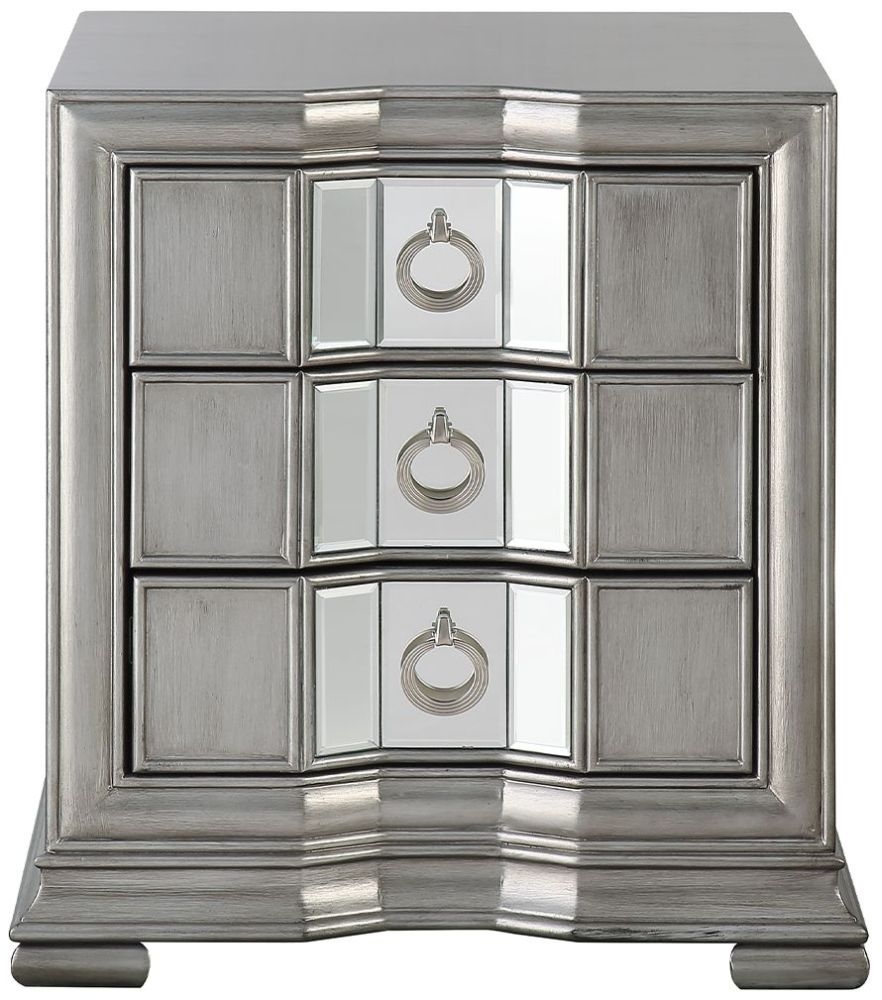 Lucca Mirrored Grey 3 Drawer Bedside Cabinet