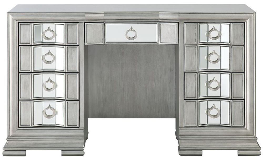 Lucca Mirrored Grey 9 Drawer Dressing Table