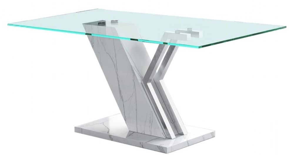 Lusso White Faux Marble And Glass Dining Table