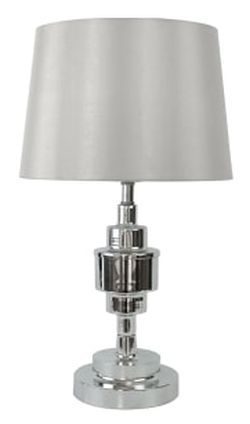Chrome Geometric Design Base Table Lamp With Grey Shade Set Of 2