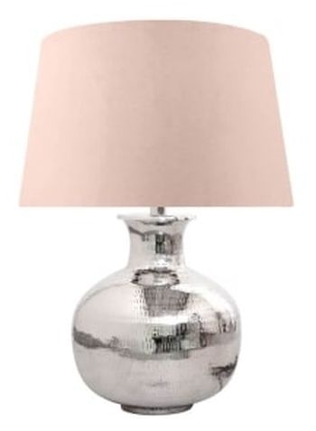 Nickel Plated 40cm Table Lamp With Pink Velvet Shade Set Of 2