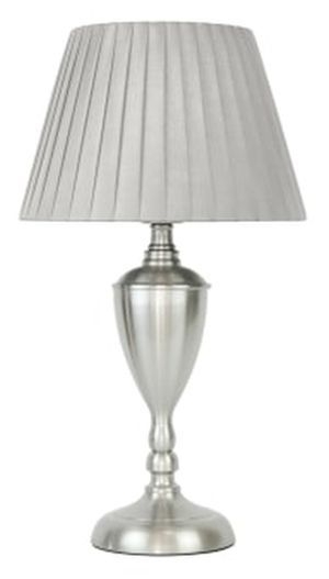 Satin Silver 53cm Table Lamp With Grey Pleated Shade Set Of 2