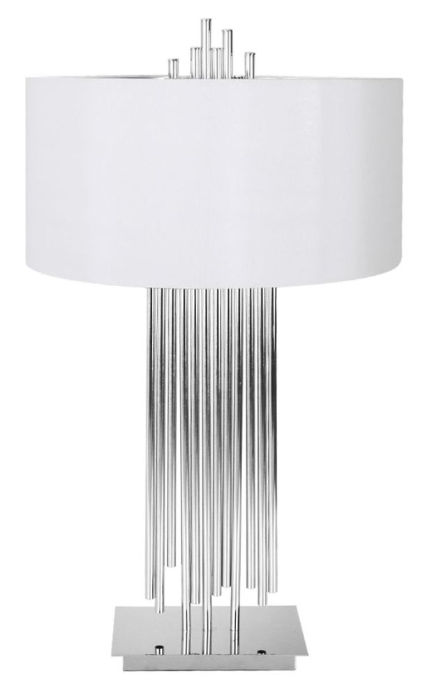Nickel Table Lamp With White Silk Shade