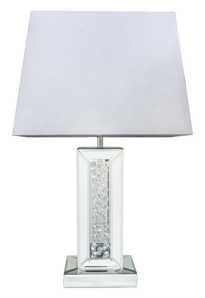 Astoria Mirrored Pillar Table Lamp With White Shade