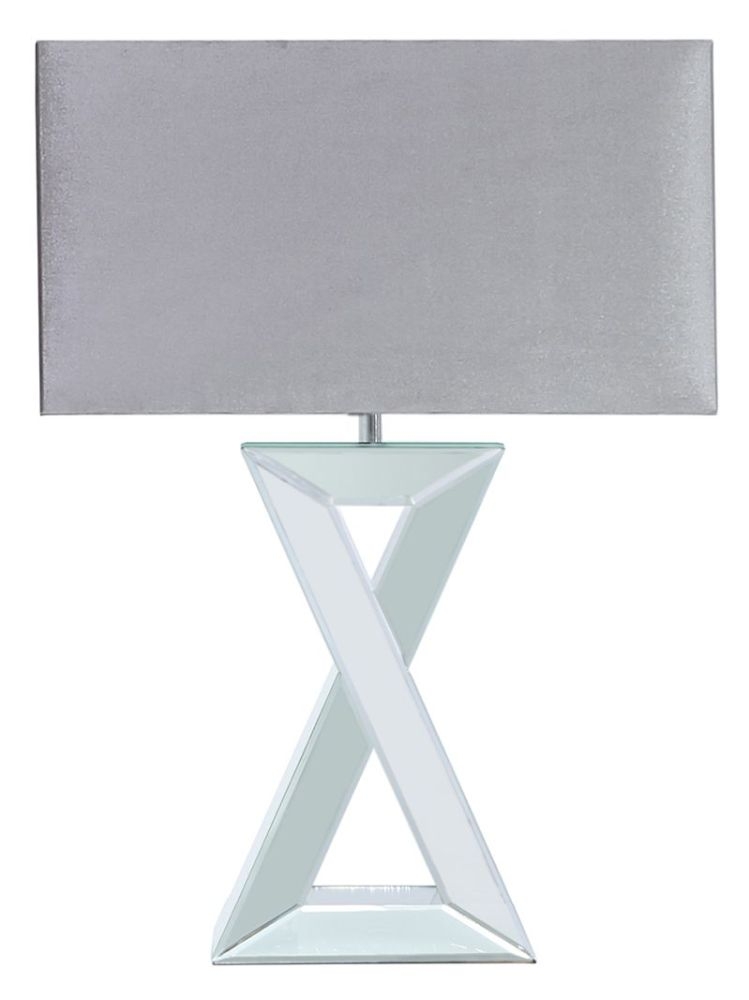 X Shape Mirrored Table Lamp With Grey Velvet Shade