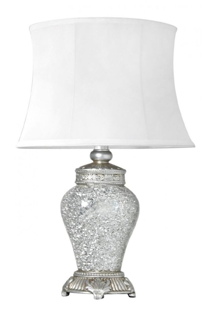 Silver Sparkle Mosaic Table Lamp With White Shade Set Of 2