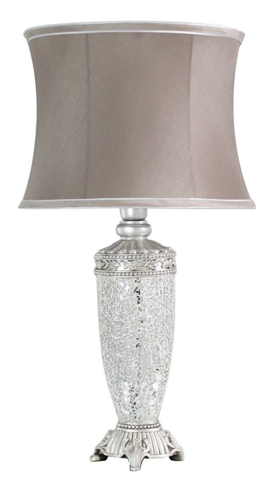 Silver Sparkle Mosaic Table Lamp With Taupe Shade Set Of 2