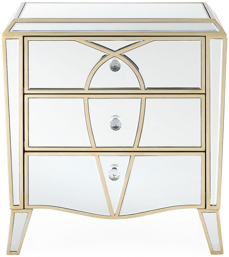 Pristina Mirrored Champagne 3 Drawer Bedside Cabinet