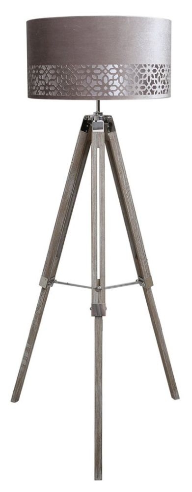 Value Tripod Wooden Floor Lamp With Grey Shade