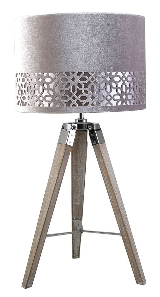Value Tripod Wooden Table Lamp With Grey Shade