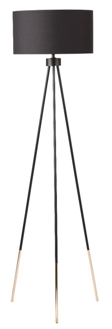 Black And Gold Tripod Floor Lamp With Black Linen Shade