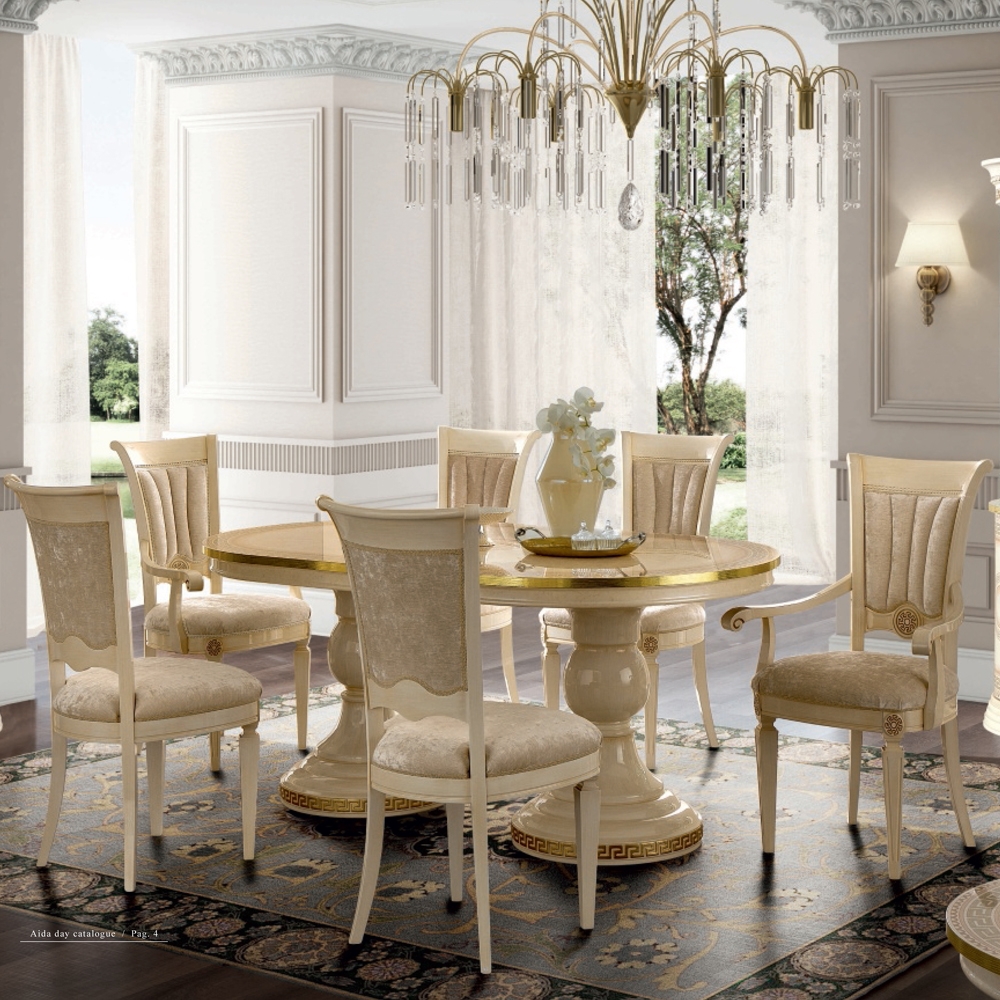 Camel Aida Day Ivory Italian Oval Extending Dining Table With 4 Chairs And 2 Armchair