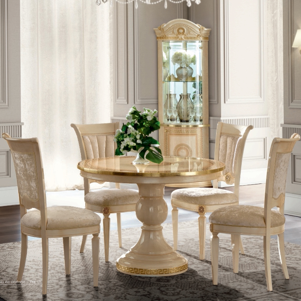 Camel Aida Day Ivory Italian Round Extending Dining Table And 4 Chairs