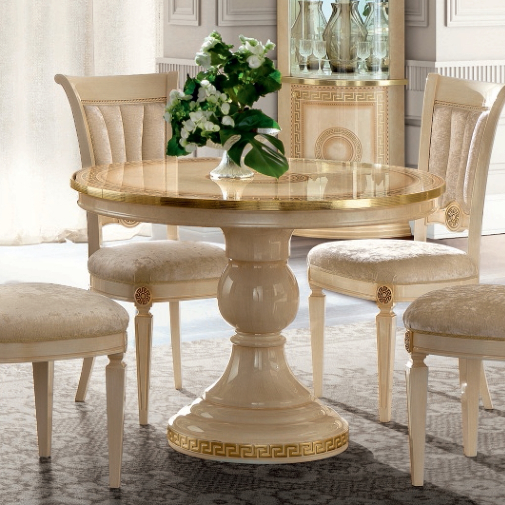 Camel Aida Day Ivory Italian Round Extending Dining Table