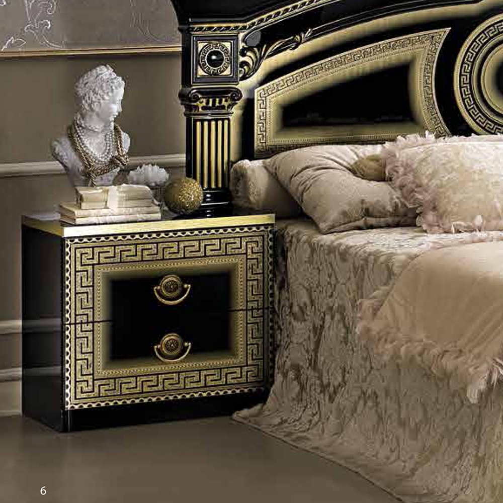 Camel Aida Black And Gold Italian Bedside Cabinet