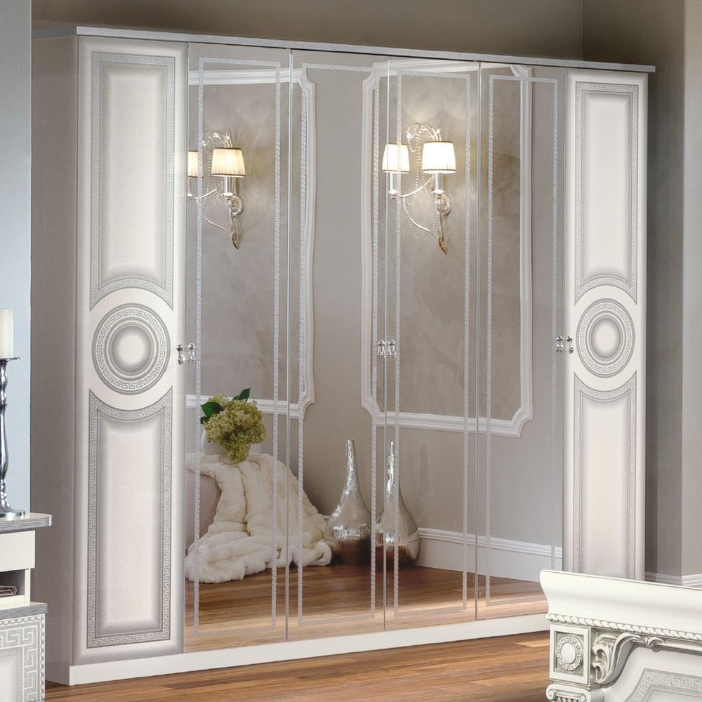 Camel Aida White And Silver Italian 6 Door Wardrobe