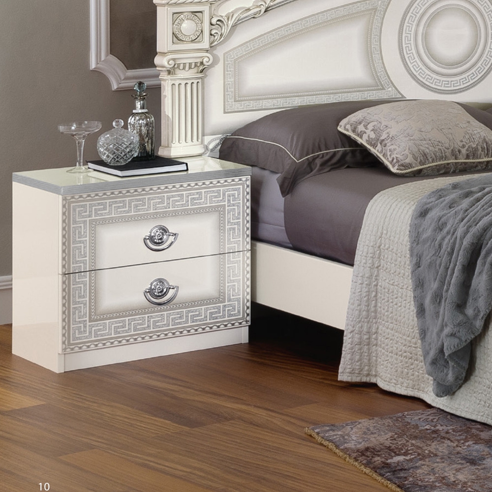 Camel Aida White And Silver Italian Bedside Cabinet