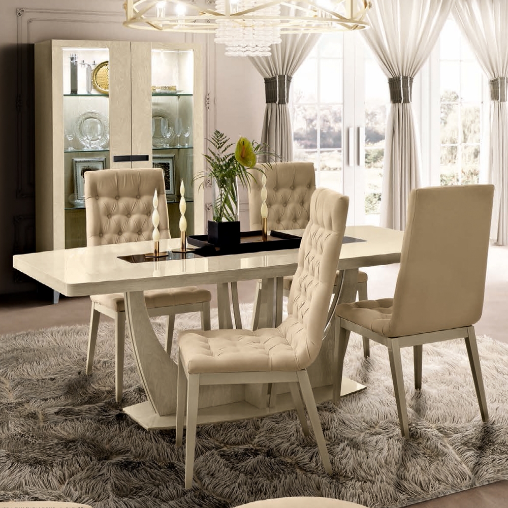 Camel Ambra Day Sand Birch Italian Medium Extending Dining Table And 4 Capitonne Chairs