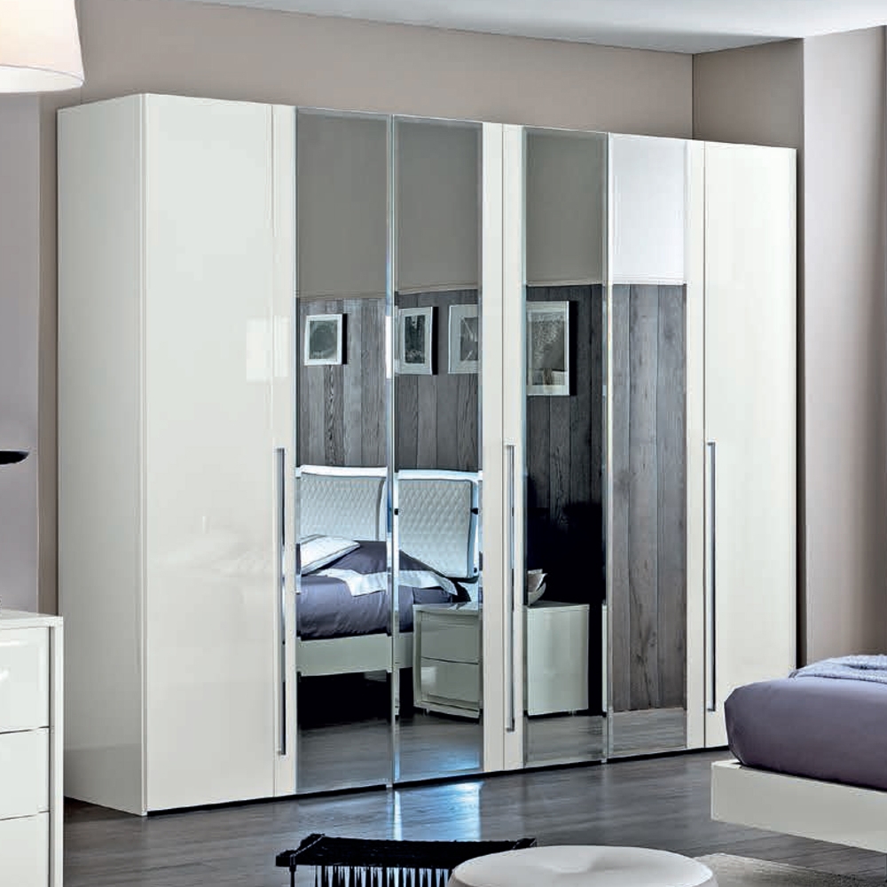 Camel Dama Bianca Night White Italian 6 Door Mirror Wardrobe