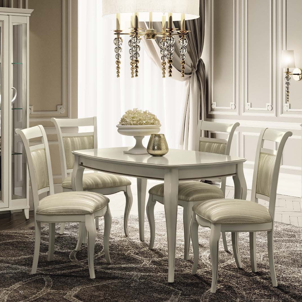 Camel Giotto Day Bianco Antico Italian Extending 140cm Dining Table With Casablanca Fabric Dining Chair