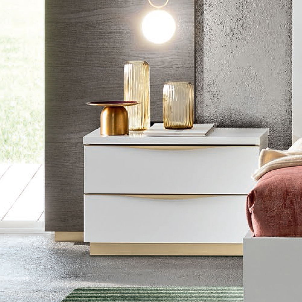 Camel Kharma Night White Italian 2 Drawer Bedside Cabinet