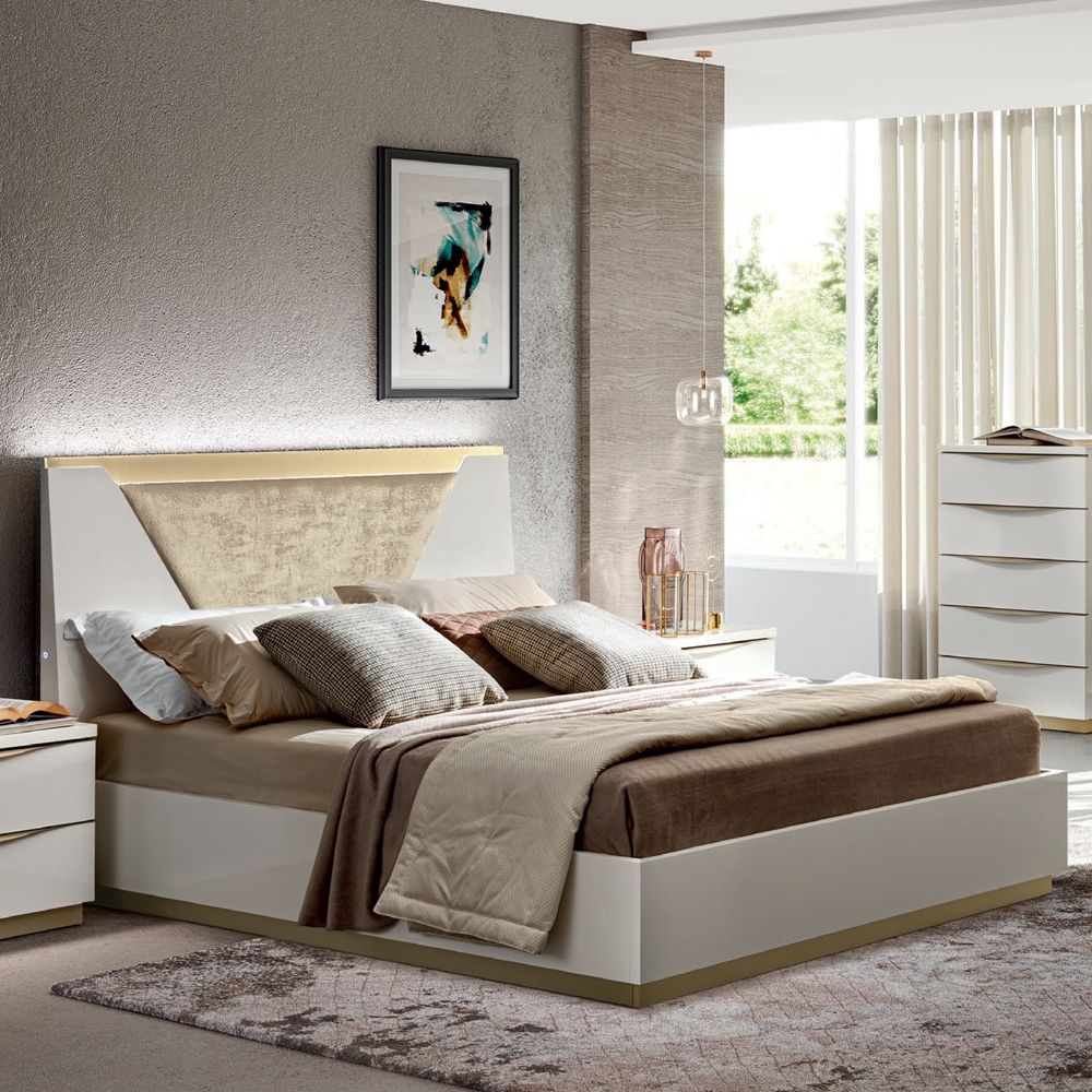 Camel Kharma Night White Italian Bed With Cushion Headboard