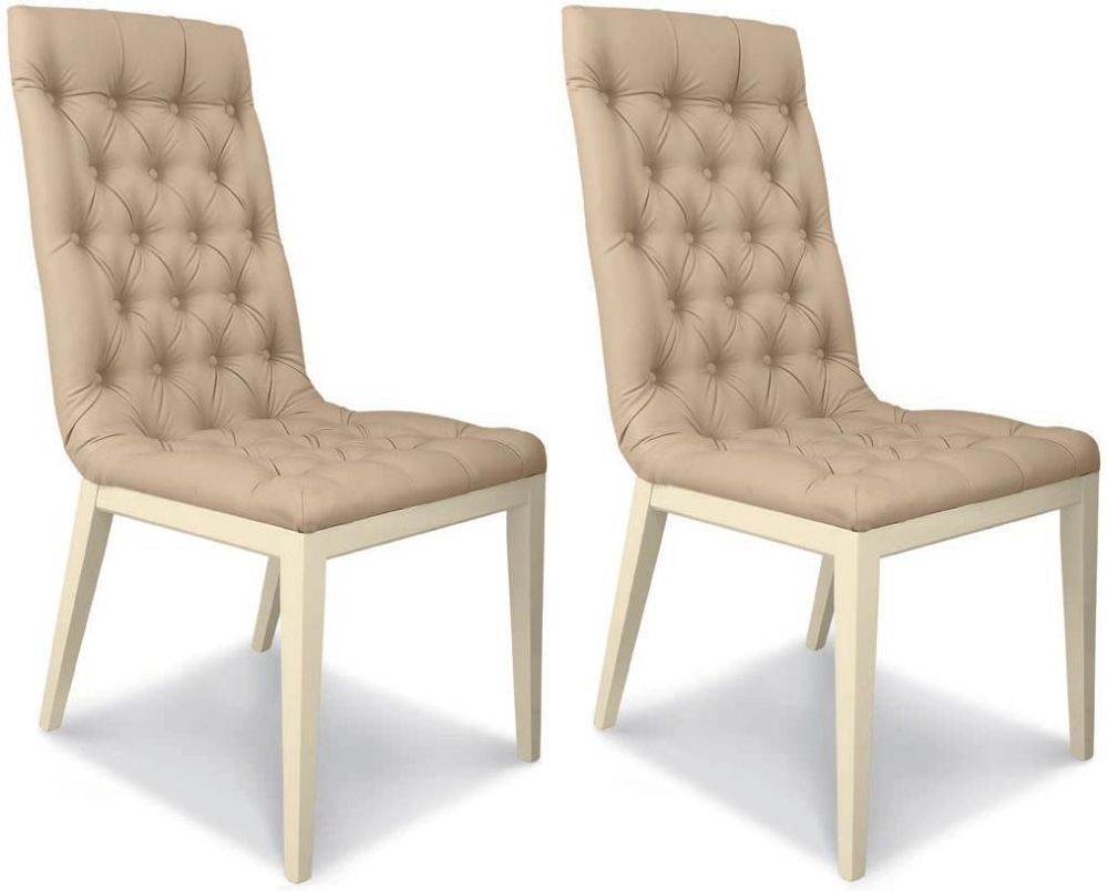 Camel La Star Day Ivory Italian Eco Leather Capitonne Dining Chair Sold In Pairs