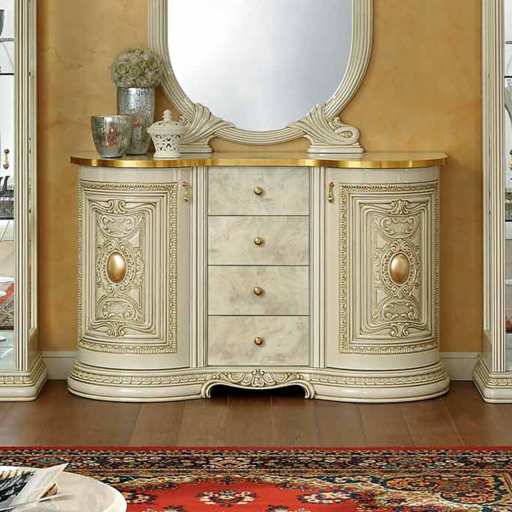 Camel Leonardo Day Ivory High Gloss And Gold Italian Buffet Sideboard