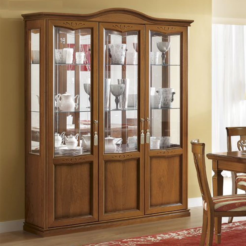 Camel Nostalgia Day Walnut Italian Curved Vitrine With 3 Led Light