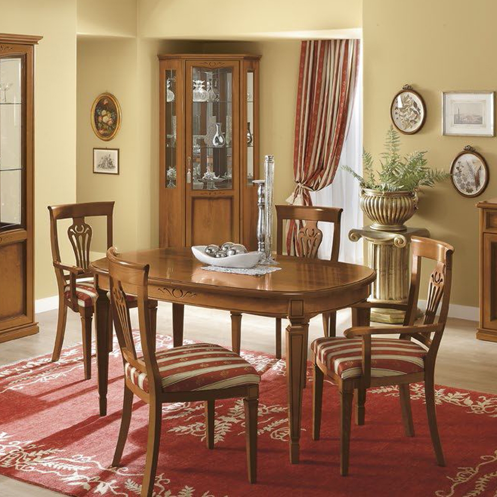 Camel Nostalgia Day Walnut Italian Oval Extending Dining Table With 2 Chairs And 2 Armchair
