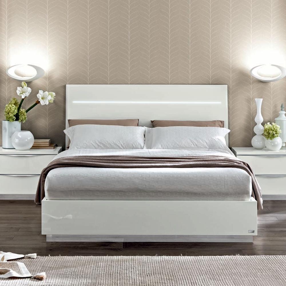 Camel Onda Night White Italian Legno Bed With Luna Storage