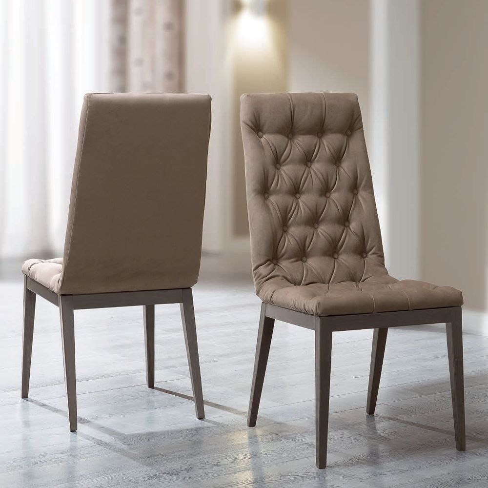 Camel Platinum Day Silver Birch Eco Nabuk Upholstered Italian Capitonne Dining Chair