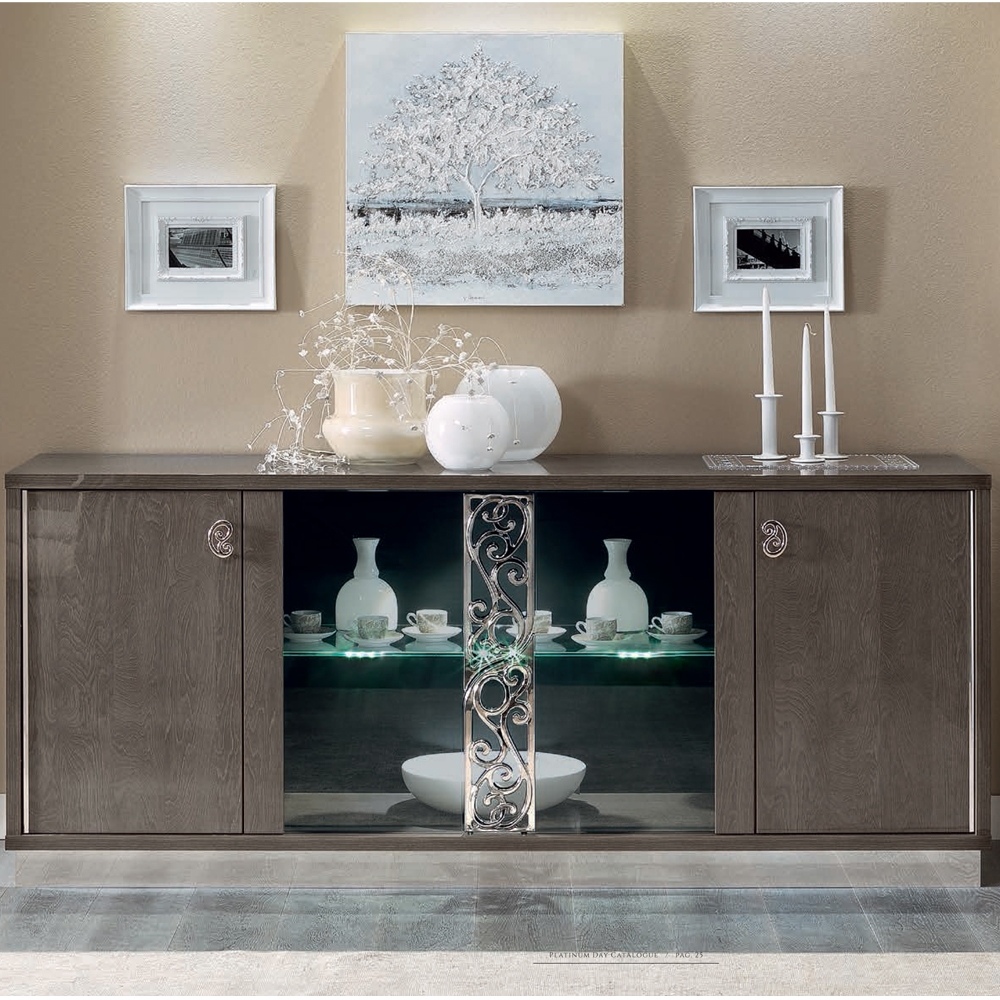 Camel Platinum Day Silver Birch Glamour Italian Vitrine Buffet Sideboard With Glass Door