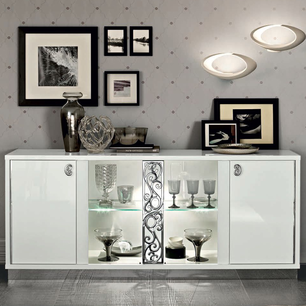 Camel Roma Day White Glamour Italian Vitrine Buffet Sideboard With Glass Door