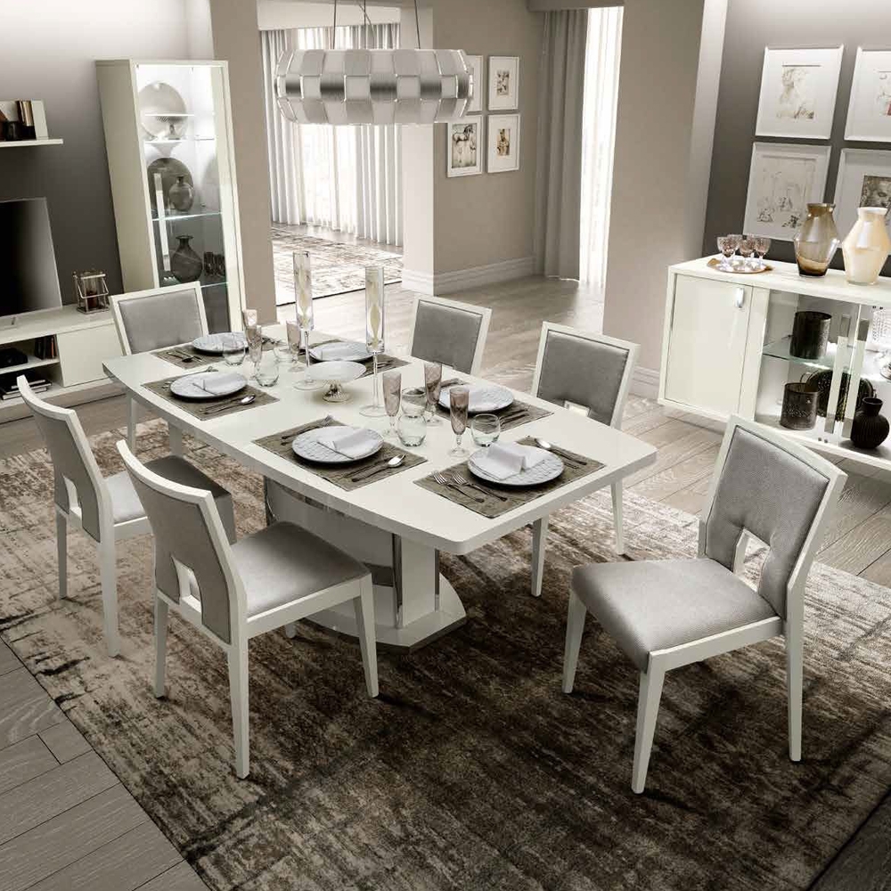 Camel Roma Day White Italian Butterfly Extending Dining Table And 6 Ambra Eco Leather Chairs