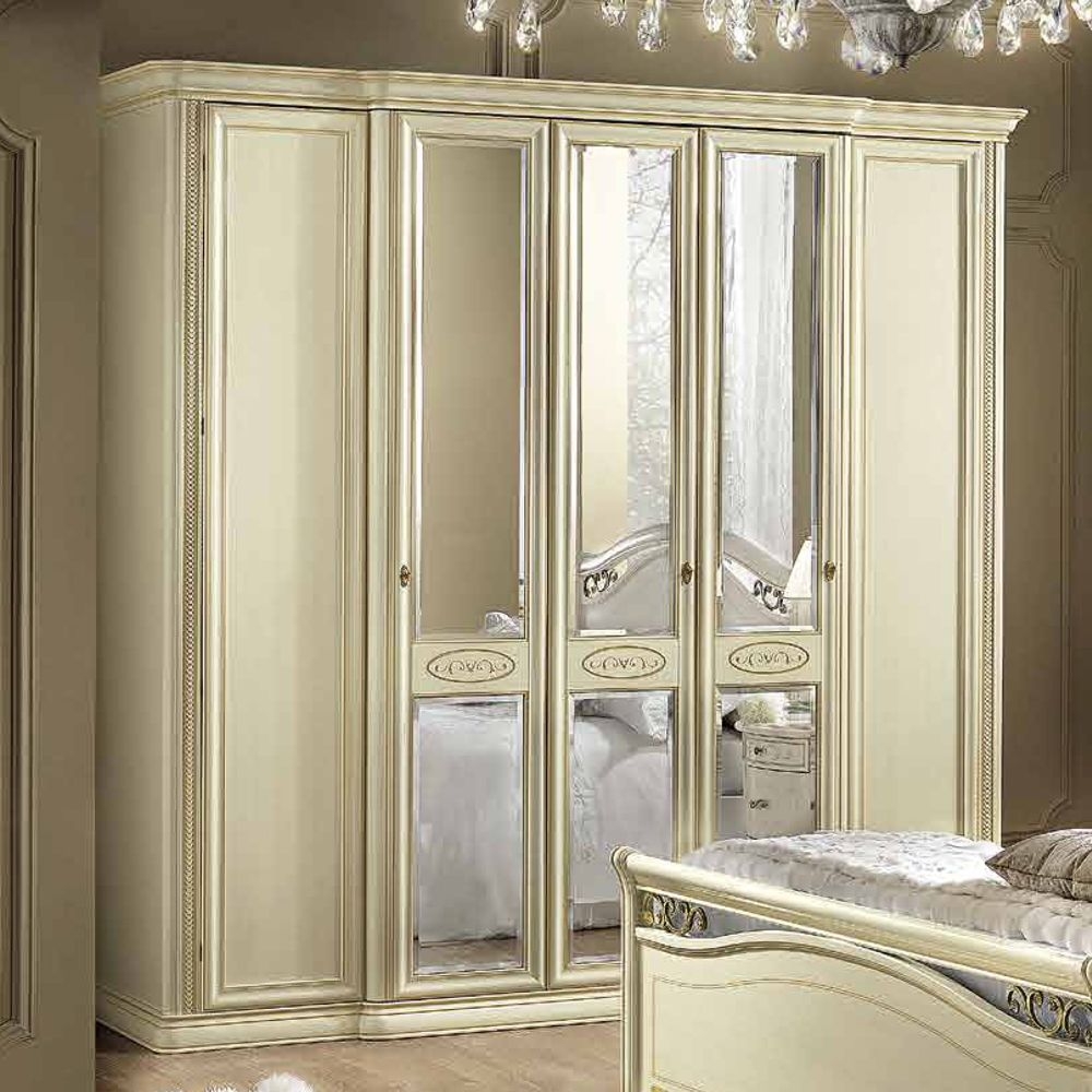 Camel Siena Night Ivory Italian 5 Door Wardrobe With 3 Mirror