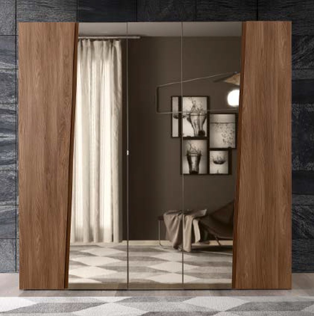Camel Storm Night Wooden Italian 5 Door Wardrobe With Mirror