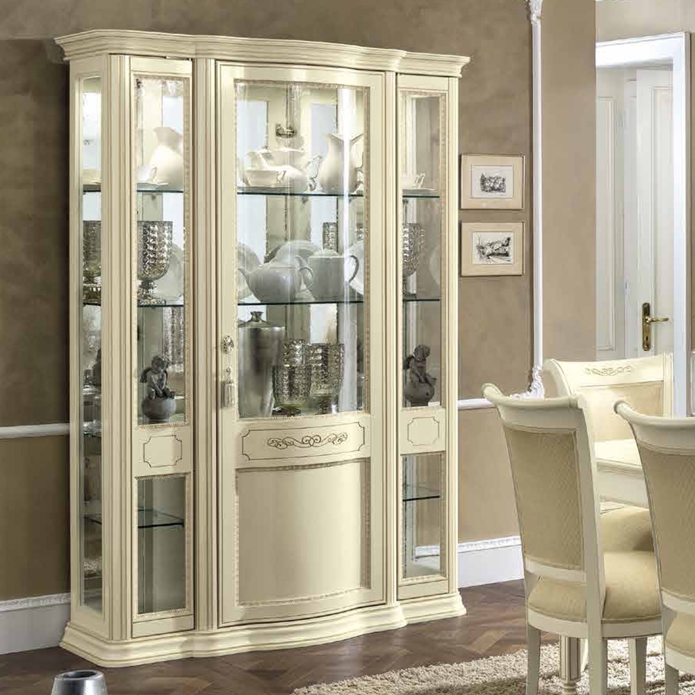 Camel Torriani Day Ivory Italian 3 Glass Door Vitrine With 3 Led Light W 130cm