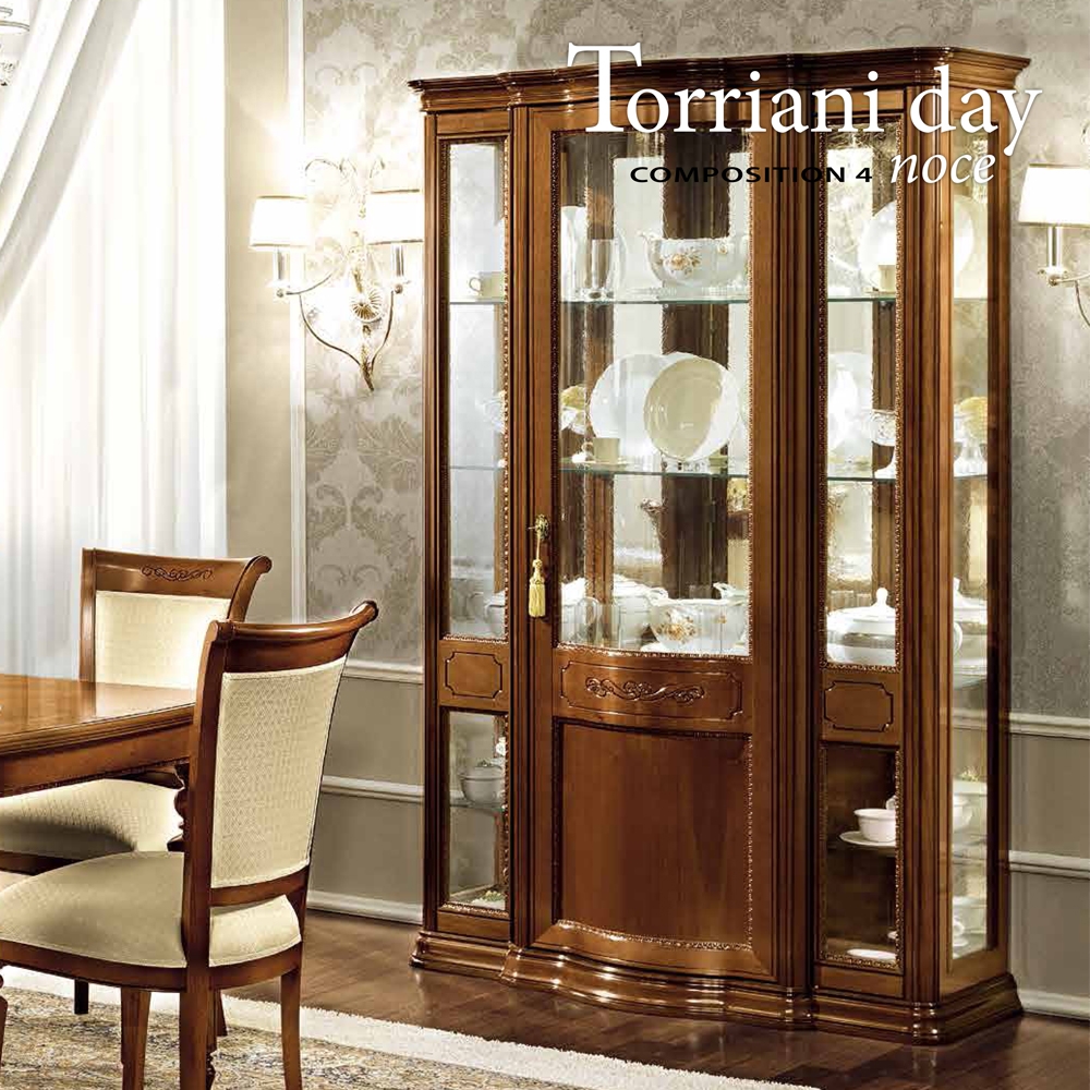 Camel Torriani Day Walnut Italian 3 Glass Door Vitrine With Led Light 130cm