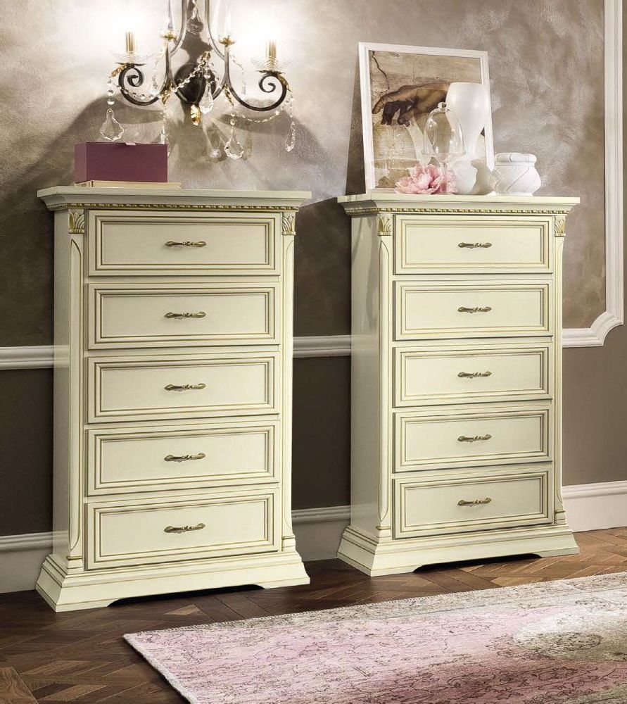 Camel Treviso Night White Ash Italian 5 Drawer Chest