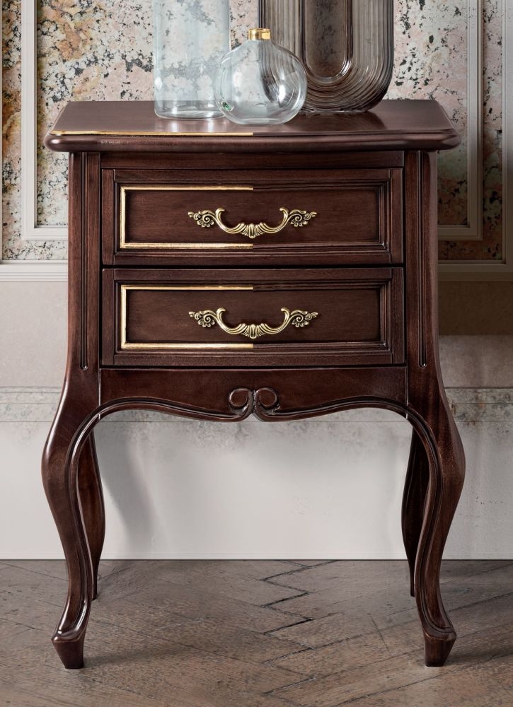 Camel Verdi Night Antique Walnut French Style 2 Drawer Bedside Table