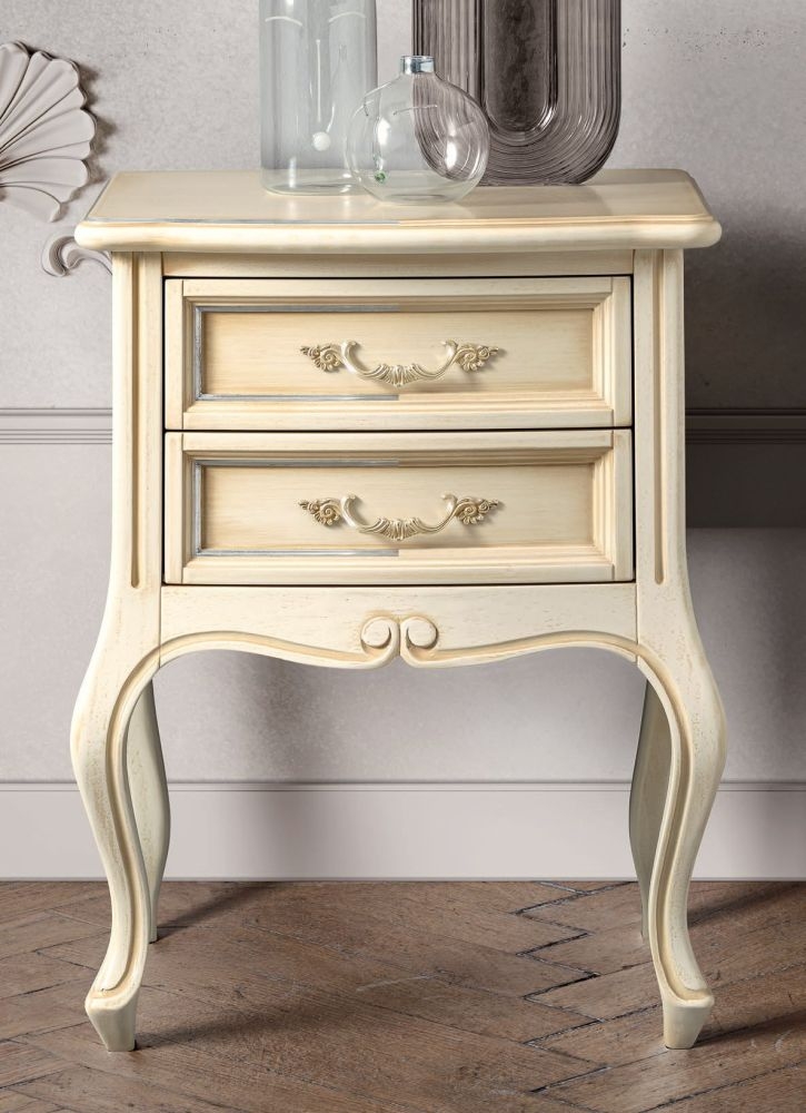 Camel Verdi Night Ivory Painted French Style 2 Drawer Bedside Table