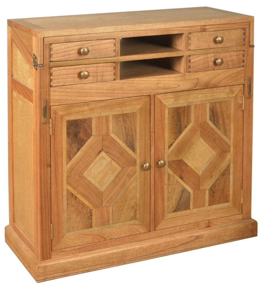 Carlton Welbeck 2 Door Oak Campaign Desk With Marble Inlay