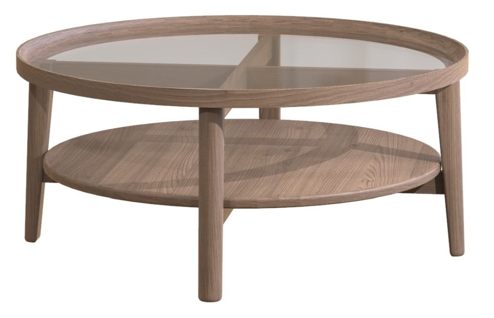 Carlton Tambour Grey Glass Top Round Coffee Table