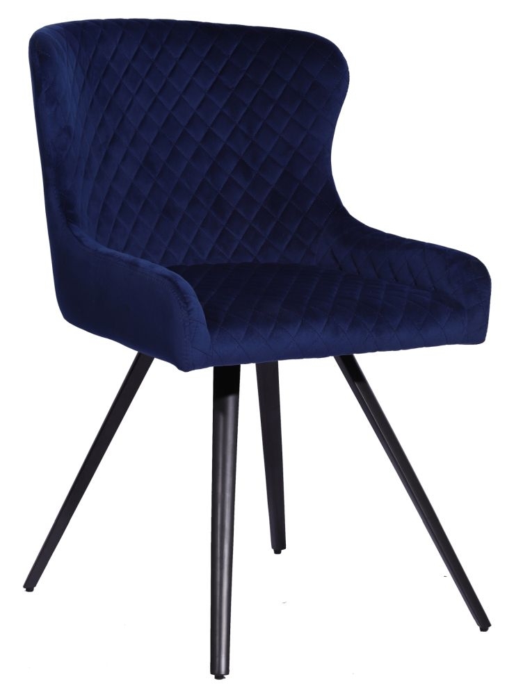 Alpha Blue Velvet Fabric Dining Chair Sold In Pairs